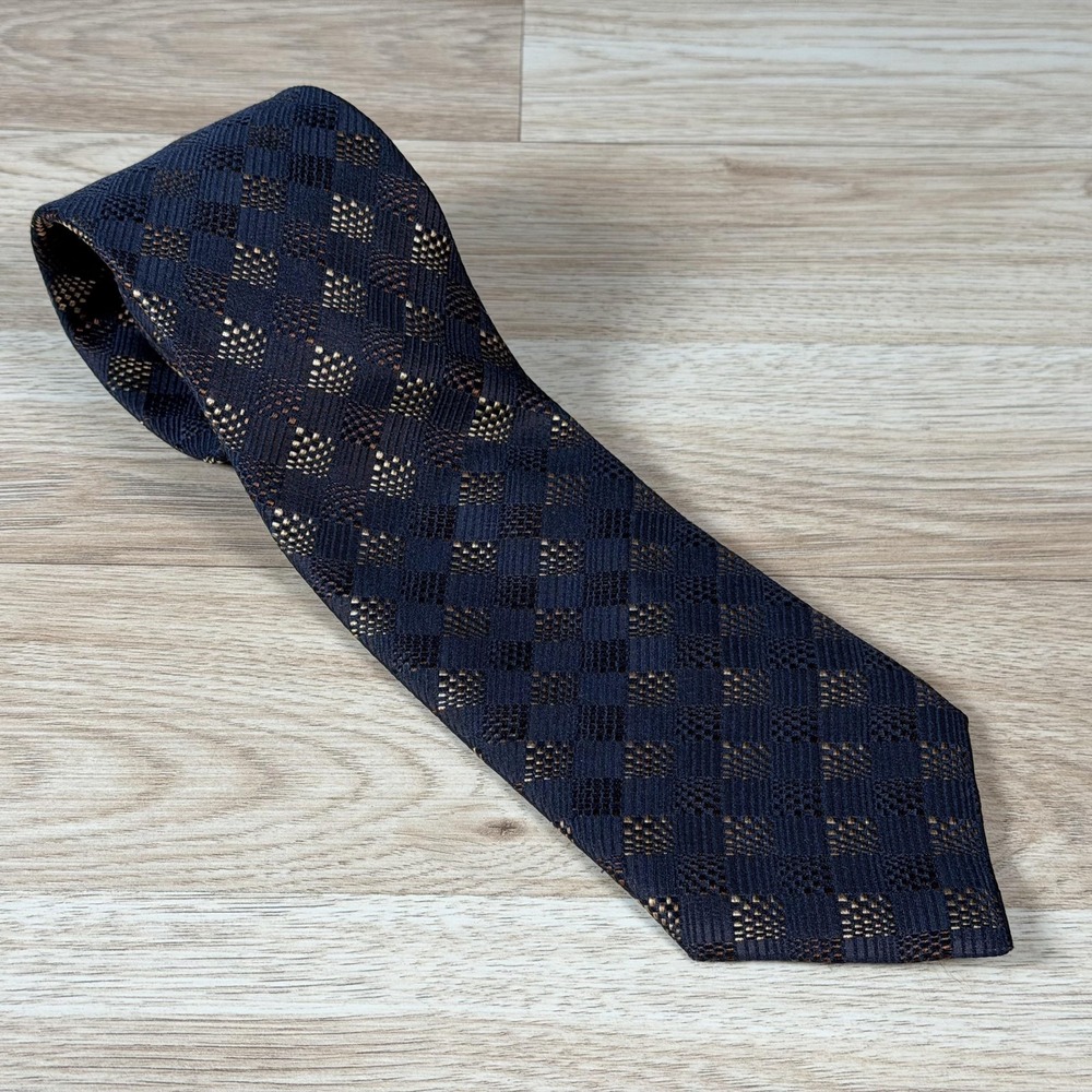 Canali Tie Mens Navy Blue Plaids Checks Jacquard Silk Cotton 57 In Made In Italy